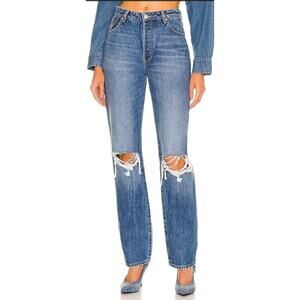 NWT Rolla's Button Fly High Rise Classic Straight Distressed Jeans Size 25